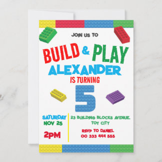 Gebäude Blocks Boy 5th Birthday Toy Einladung
