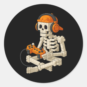 Gebäude Brick Skeleton Video Gaming Halloween Cos Runder Aufkleber