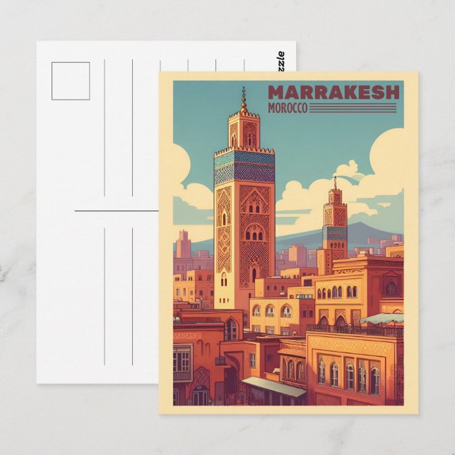 Gebäude der Altstadt von Marrakesch mit Moschee Postkarte (Vorne/Hinten)