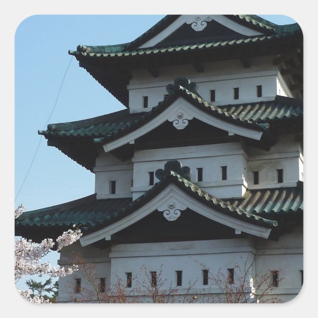 Gebäude der japanischen Burg Quadratischer Aufkleber (Vorderseite)