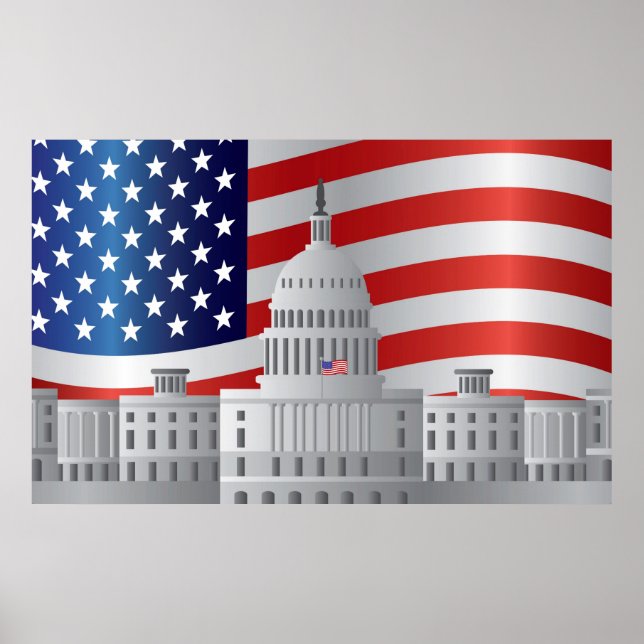 Gebäude der US-amerikanischen Hauptstadt unter US- Poster (Vorne)
