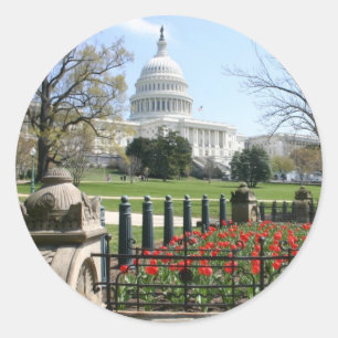 GEBÄUDE der US-Hauptstadt im Frühjahr Runder Aufkleber