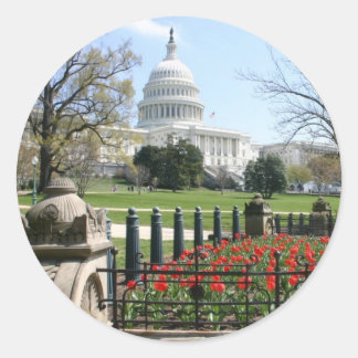 GEBÄUDE der US-Hauptstadt im Frühjahr Runder Aufkleber