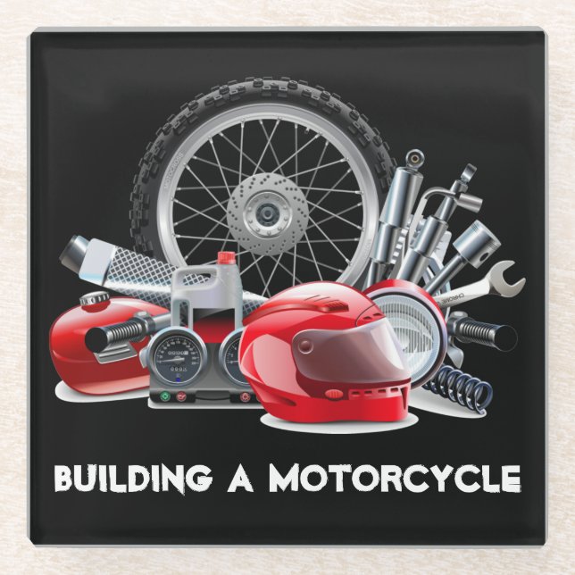 Gebäude eines Motorrads mit Zeichnend Teilen Glasuntersetzer (Vorderseite)