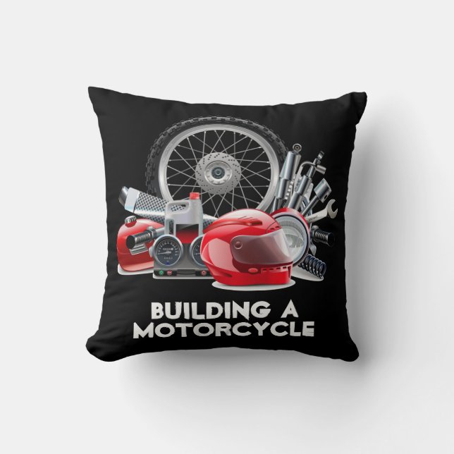 Gebäude eines Motorrads mit Zeichnend Teilen Kissen (Vorderseite)