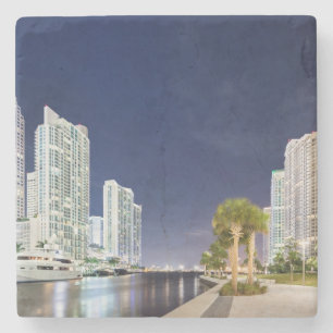 Gebäude entlang dem Miami-Fluss Riverwalk Steinuntersetzer