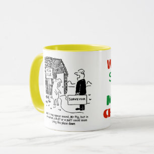 Gebäude Surveyor betrachtet das Haus von Herrn Pi Tasse
