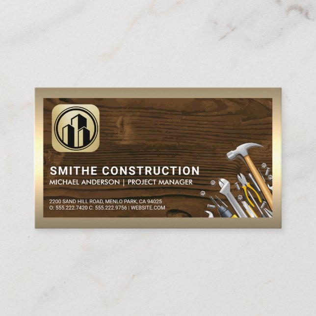 Gebäude Tools | Holz | Goldgrenze Visitenkarte (Vorderseite)