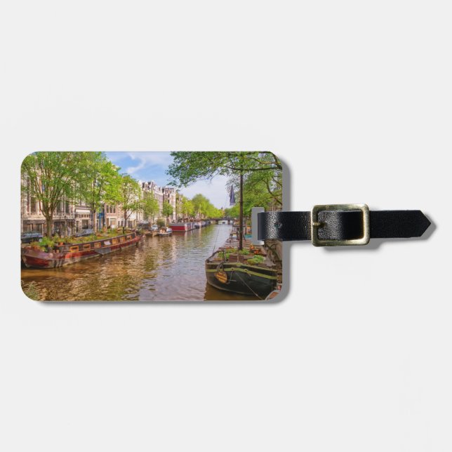 Gebäude und Kanal in Amsterdam, Niederlande Gepäckanhänger (Vorderseite horizontal)