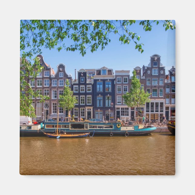 Gebäude und Kanal in Amsterdam, Niederlande Magnet (Vorne)
