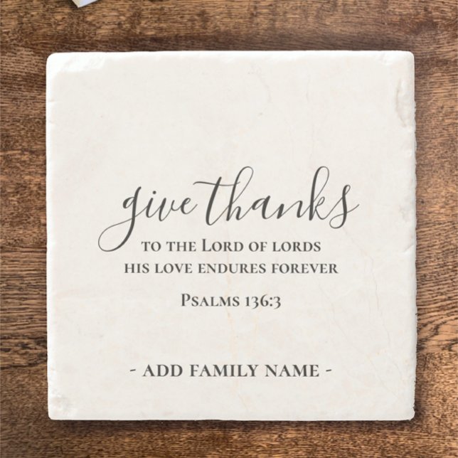 Geben Sie dank Bible Scripture Custom Decoder Gesc Steinuntersetzer (Personalize this stylish modern stone coaster. Custom give thanks  Bible scripture verse.

)