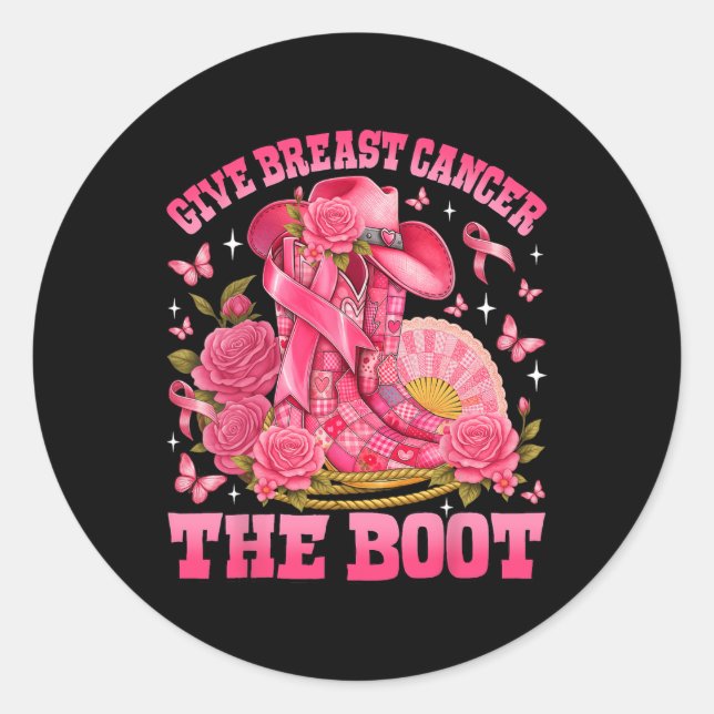 Geben Sie dem Brustkrebs das Boot Cowgirl Patchwor Runder Aufkleber (Vorderseite)