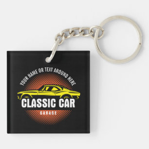 Geben Sie den Namen "Gelbes klassisches Auto" ein Schlüsselanhänger
