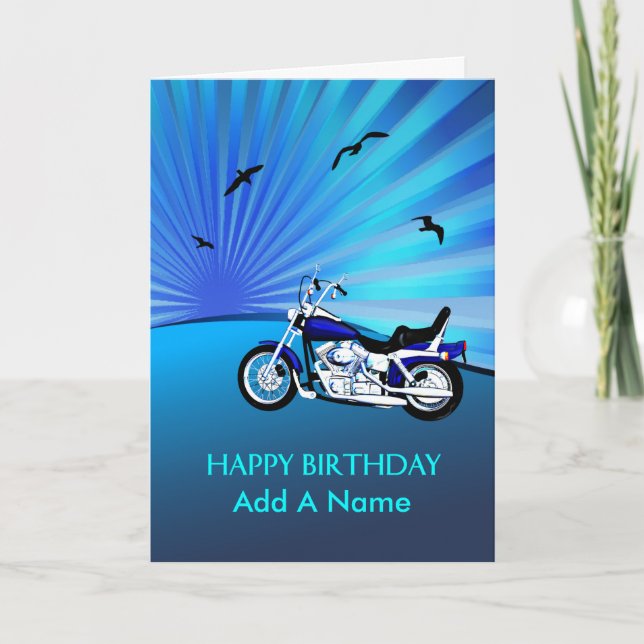 Geben Sie einen Namen Birthday Motorrad Sunset Car Karte (Vorderseite)