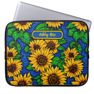 Geben Sie goldene Sonnenblumen und Blätter auf Dun Laptopschutzhülle