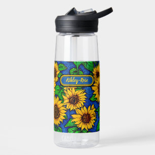 Geben Sie goldene Sonnenblumen und Blätter auf Dun Trinkflasche
