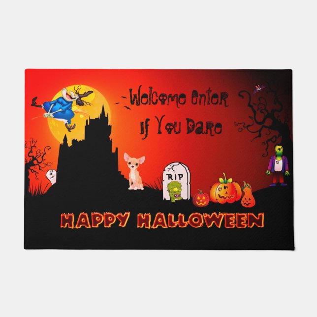 Geben Sie If you wage Happy Halloween ( Chihuahua) Fußmatte (Vorderseite)