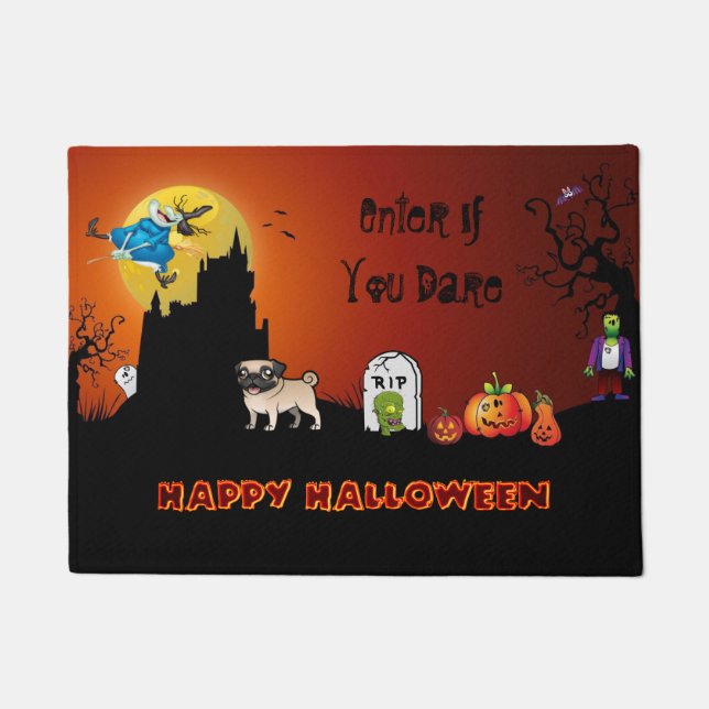 Geben Sie If you wage Happy Halloween ( Mops) ein Fußmatte (Vorderseite)