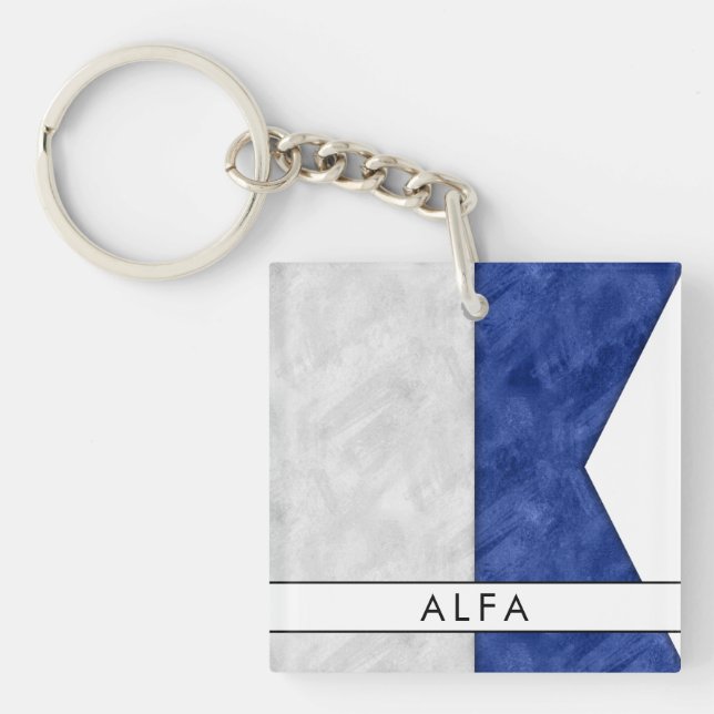 Geben Sie Ihr Name Signal Flag A Alfa / Alpha Naut Schlüsselanhänger (Vorderseite)