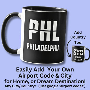 Geben Sie Ihre Code-Stadt, Flughafencode PHL Phila Tasse