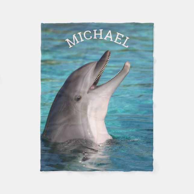 Geben Sie Ihren Namen Lächeln Dolphin Foto Fleecedecke (Vorderseite)