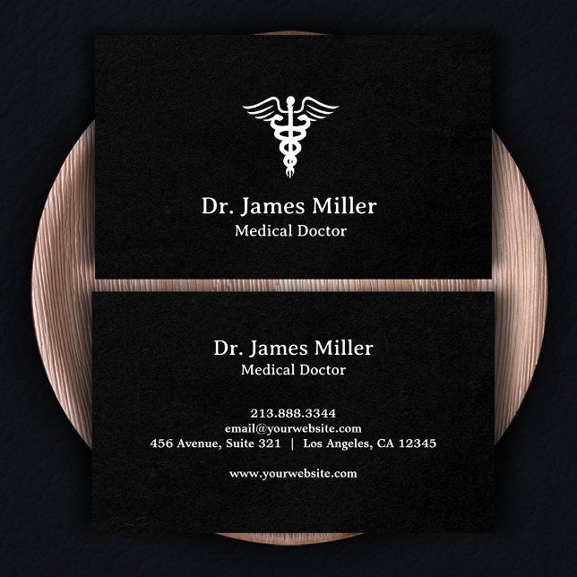 Geben Sie Ihren Namen Medical Caduceus Symbol Schw Visitenkarte (Von Creator hochgeladen)