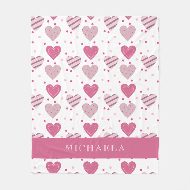 Geben Sie Ihren Namen Niedlich Pink Hearts Muster  Fleecedecke (Vorderseite)