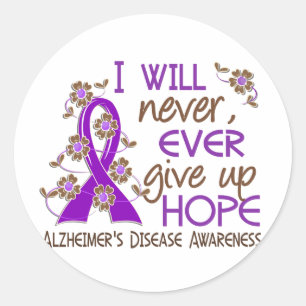 Geben Sie nie Alzheimerkrankheit der Hoffnungs-4 Runder Aufkleber