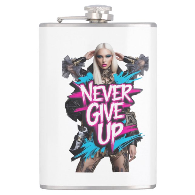 Geben Sie nie das Graffiti-Zitat auf Flachmann (Vorderseite)