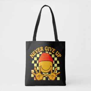 Geben Sie niemals Motivierend Smiley Graphic mit Tasche
