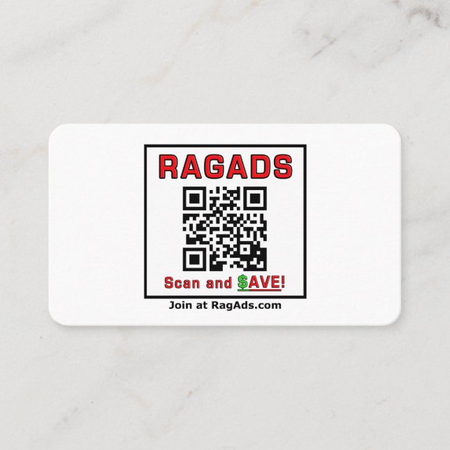 Geben Sie RAGADS Visitenkarten und bezahlen Sie! Visitenkarte (Vorderseite)