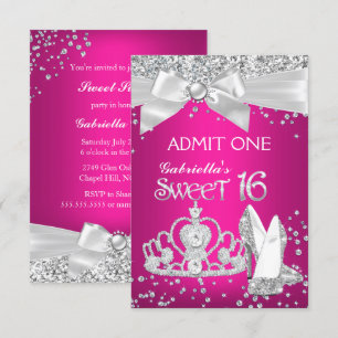 Geben Sie Sparkle Tiara Heels Sweet 16 Hot Pink ei Einladung
