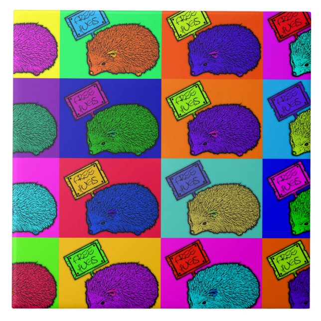 Geben Sie Umarmungs-Igels-bunte Pop-Kunst Popart Fliese (Vorderseite)