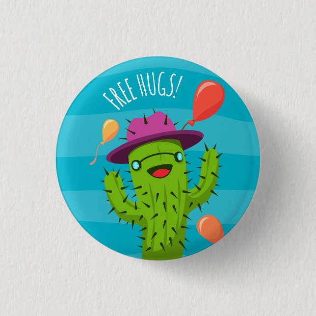 Geben Sie Umarmungs-Kaktus-Illustration - lustiges Button (Vorderseite)