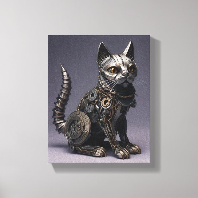 Geber und Whiskers: Steampunk-Metallkat Leinwanddruck (Vorderseite)