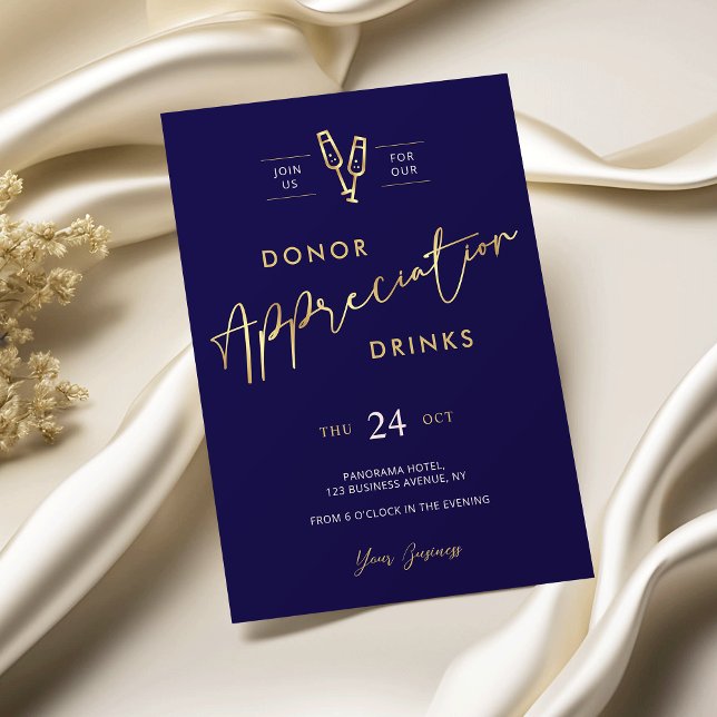 Geberbewertung Navy Blue & Imitats Gold Business Einladung (Elegant navy and gold business appreciation event invitation)
