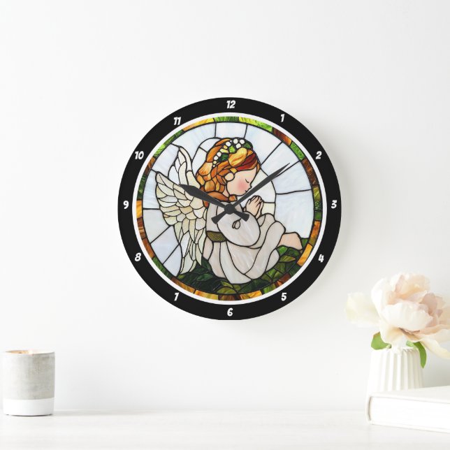 Gebet Angel's Garden gestettete Glasbläserwand Große Wanduhr (Zuhause)