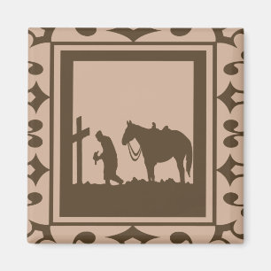 Gebet Cowboy mit Pferd am Kreuz Magnet