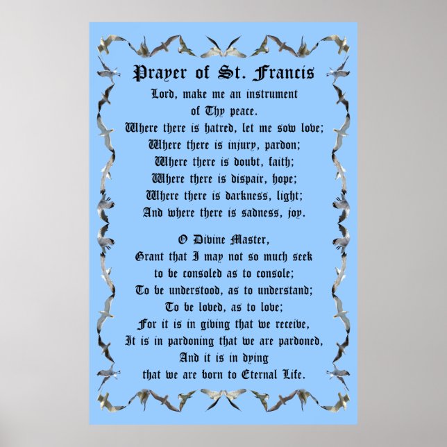Gebet des hl. Franziskus an der fliegenden Seagull Poster (Vorne)