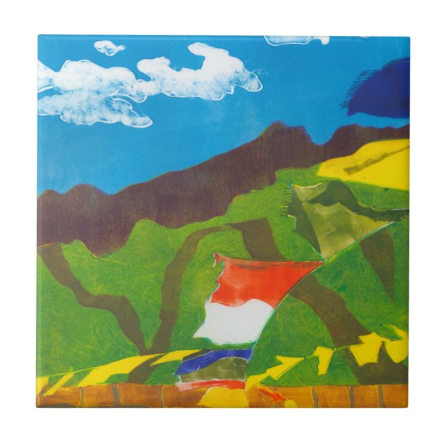 Gebet-Flaggen II Fliese (Vorderseite)