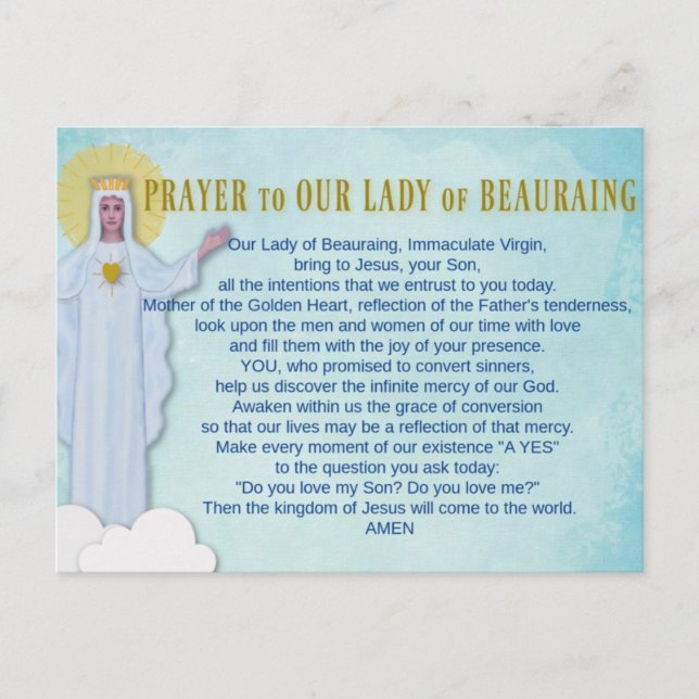 Gebet für unsere Lady of Beauraing Postkarte (Vorderseite)