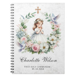 Gebet Girl White Doves Floral Erste Kommune Notizblock