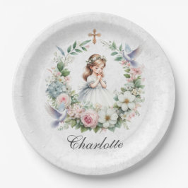 Gebet Girl White Doves Floral Erste Kommune Pappteller