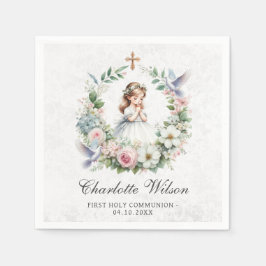 Gebet Girl White Doves Floral Erste Kommune Serviette