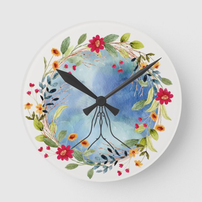 Gebet Hände Aquarell Runde Wanduhr (Vorderseite)