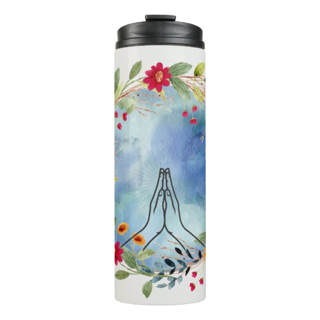 Gebet Hände Aquarell Thermosbecher (Vorderseite)