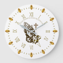 Gebet Hände und Kreuz Personalisierter Kirchenglau Große Wanduhr