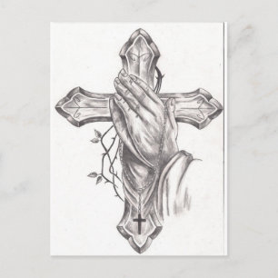Gebet Hände und Kreuz Postkarte
