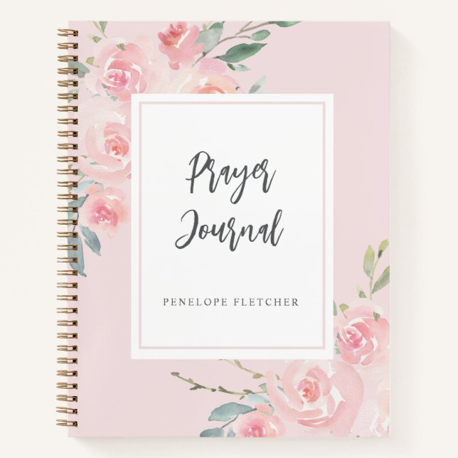 Gebet Journal Aquarell Blumengestein Rosa Notizbuch (Vorderseite)