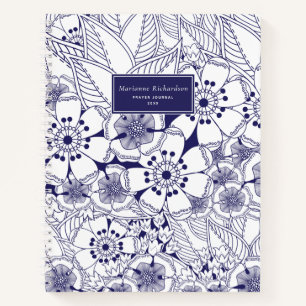 Gebet-Journal mit blauer und weißer Blüte Notizbuch